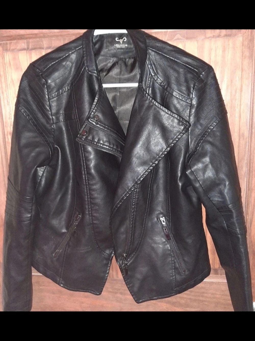 Womens Black Faux Leather Moto Jacket S/M - Picture 4 of 11